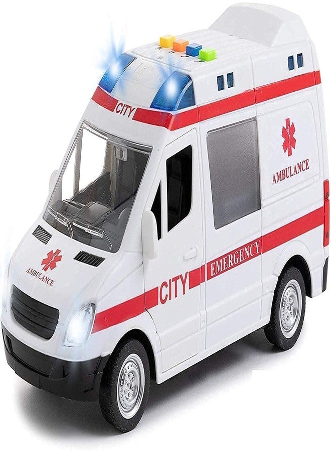 Arthasya Ambulance Toy Car with Light & Siren Sound Effects - Friction Powered Wheels & LED Lights - Heavy Duty Plastic Rescue Vehicle Toy for Kids & Childrens - Image 1